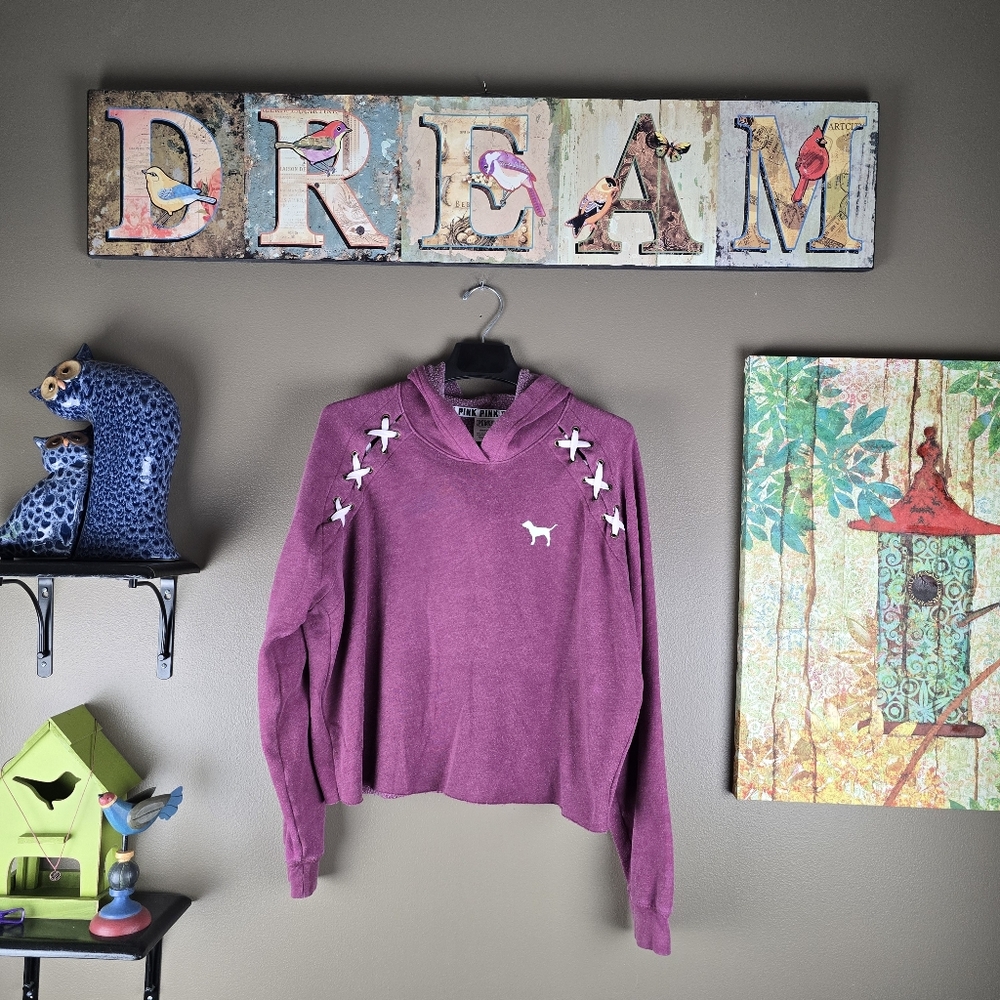 Pink Victoria's Secret Tie Hoodie Sweatshirt Large